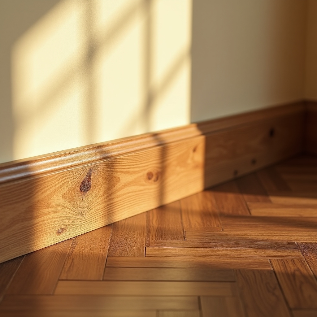 Listwa drewniana w naturalnym odcieniu dębu przy drewnianej podłodze
